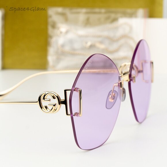Gucci Women Sunglasses Gold Chain Violet Round GG1203S 001 NEW AUTHENTIC main image 6